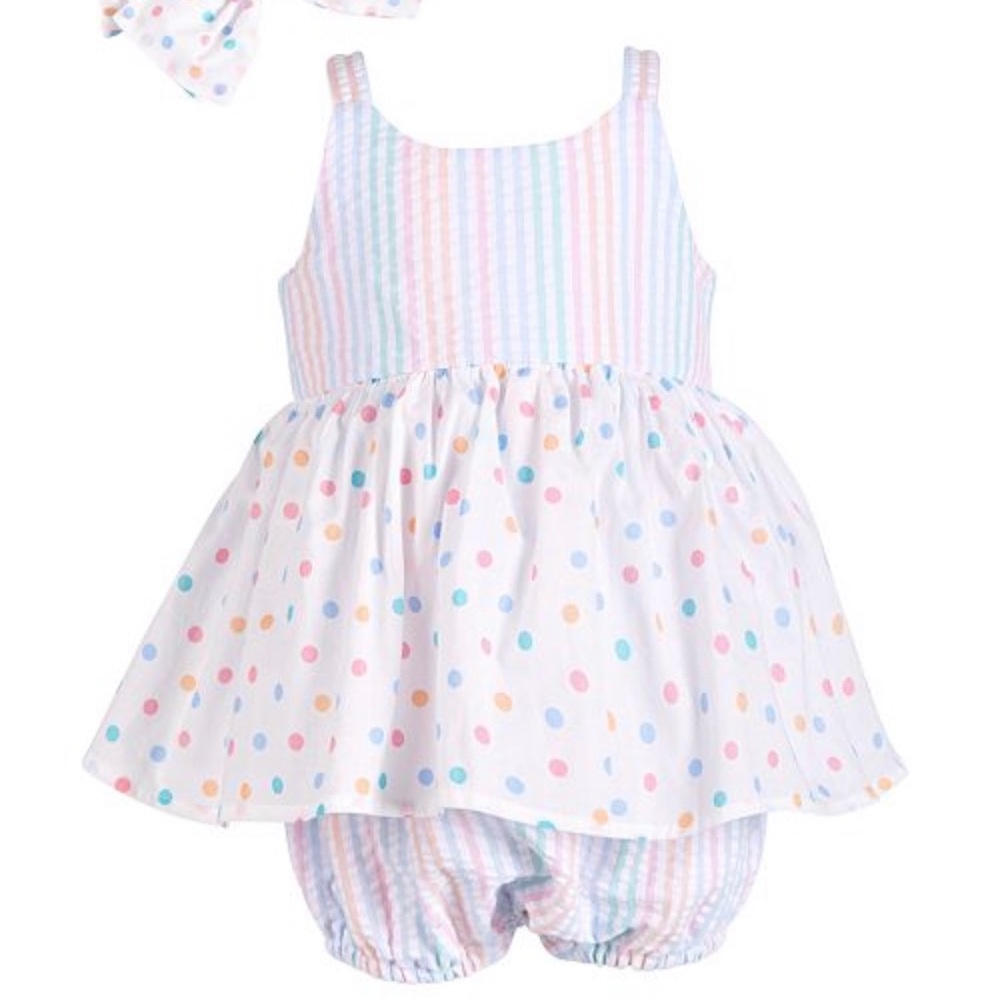 NWT Bonnie Baby Stripes Dots Rainbow Bubble Romper
